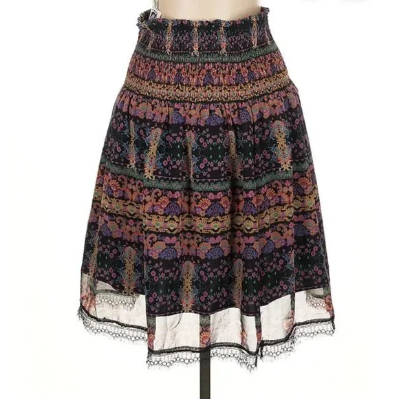 💜 Sui by Anna Sui Paisley Chiffon Lace Skirt – Shirred Waist, Size L - Picture 3 of 7